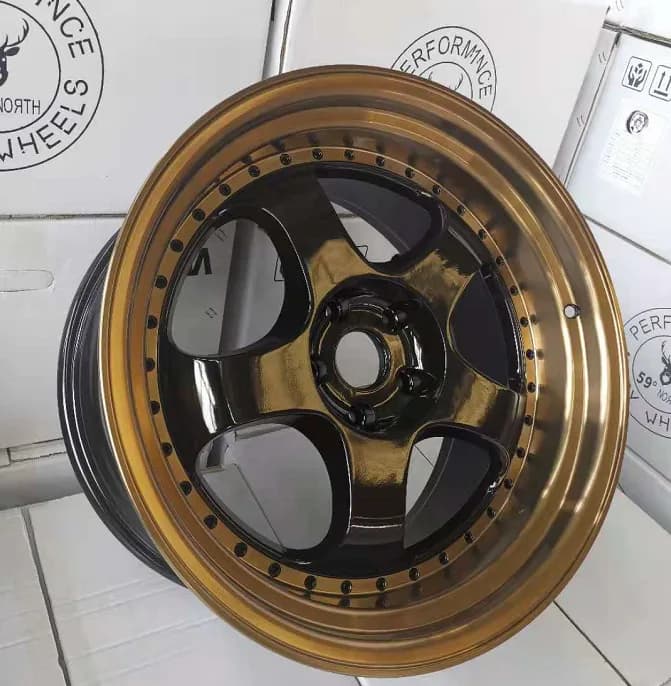 Легкосплавний диск 18" 59 North Wheels D-002 18x9.5 ET20 5x114/120 глянцевий чорний, мідний кант, чорні заклепки - фото My Tuning Lab